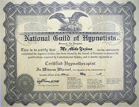 National Guild of Hypnotists(米国催眠士協会) のヒプノセラピスト認定証