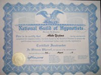 National Guild of Hypnotists(米国催眠士協会) のインストラクター認定証